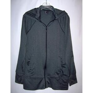 Mondetta Women's Black/Gray Herringbone Full Zip Hooded Activewear Jacket L